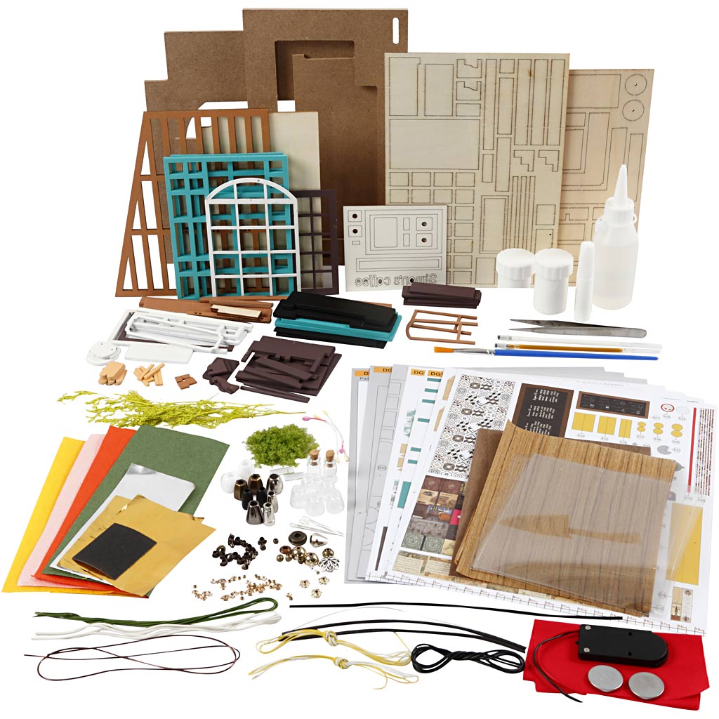 DIY Miniature Room, Coffee shop, H: 19 cm, L: 22,6 cm, W: 19,4 cm, 1 pc [HOB-578921]