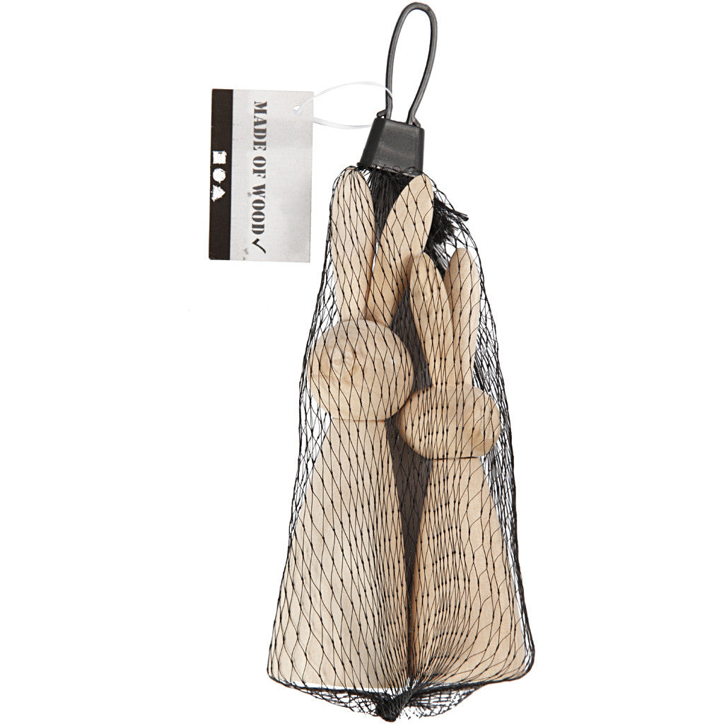Wooden Rabbits, H: 12+14 cm, D. 3,5+4 cm, 2 pc/ 1 pack [HOB-57895]
