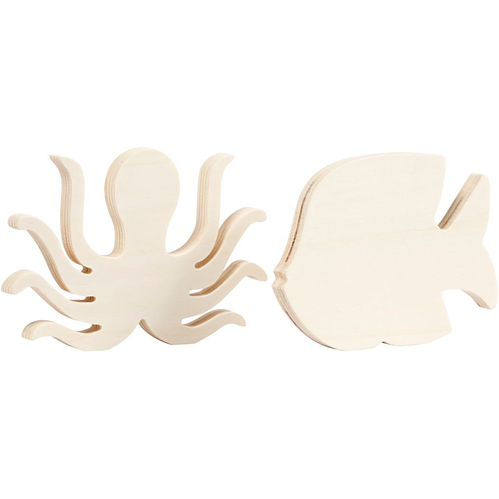 Sea life figures, Octopus and fish, H: 11 cm, W: 16 cm, thickness 1,2 cm, 2 pc/ 1 pack [HOB-57976]