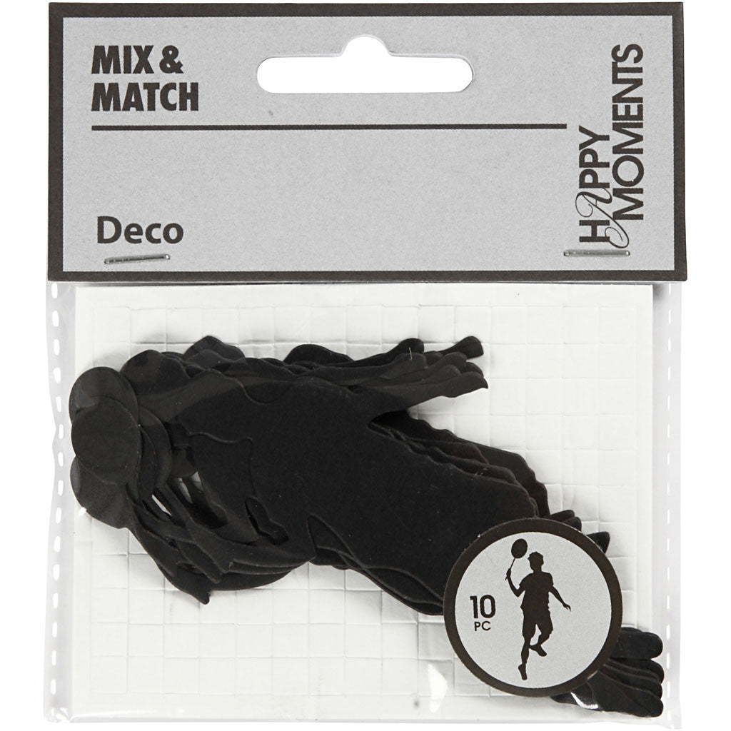 Cardboard Emblem, Tennis player, size 40x90 mm, black, 10 pc/ 1 pack [HOB-586034]