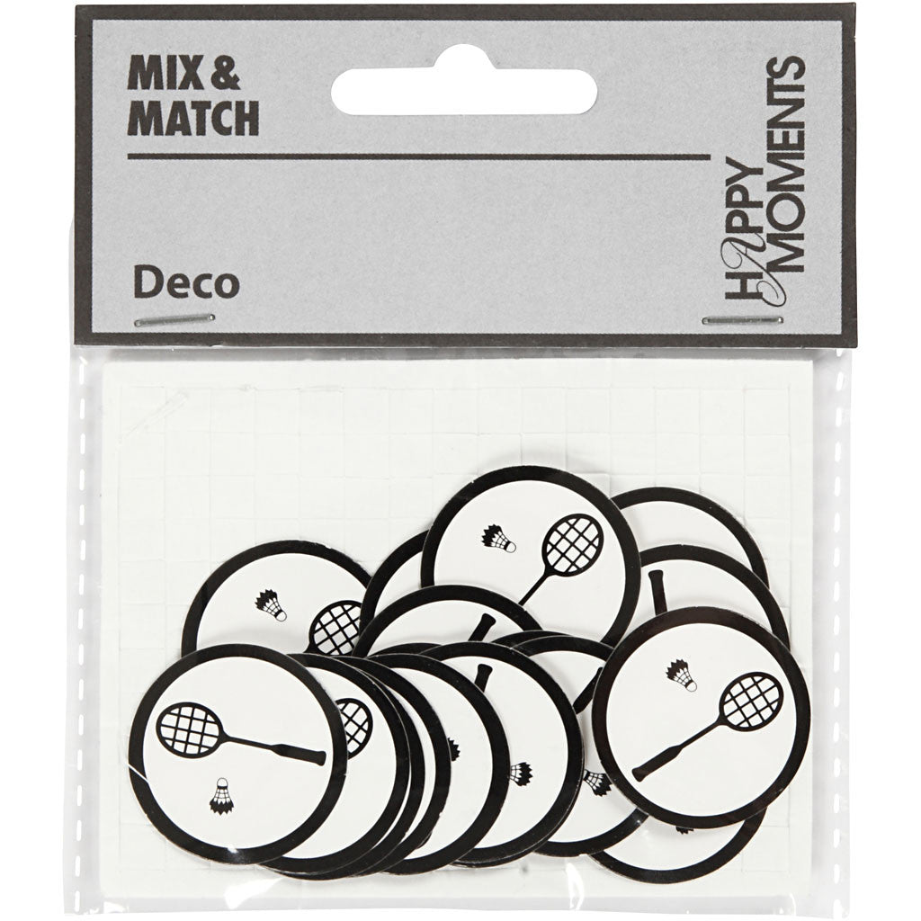 Cardboard Emblem, badminton racket, dia. 25 mm, white/black, 20 pc/ 1 pack [HOB-586035]