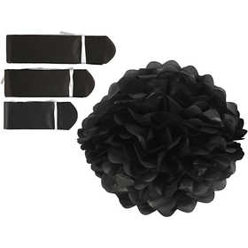 Tissue Pompons, dia. 20+24+30 cm, 16 g, black, 3 pc/ 1 pack [HOB-590002]