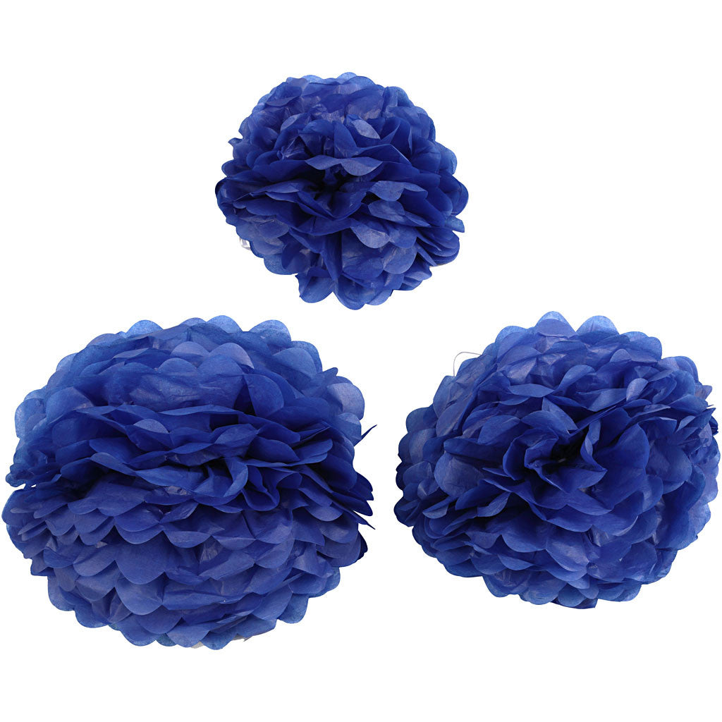 Tissue Pompons, dia. 20+24+30 cm, 16 g, dark blue, 3 pc/ 1 pack [HOB-590004]
