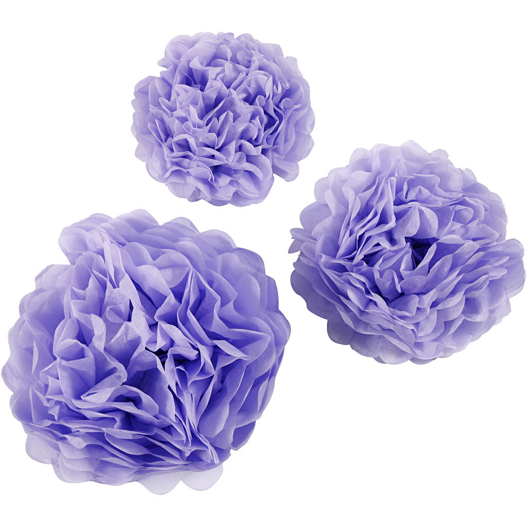 Tissue Pompons, dia. 20+24+30 cm, 16 g, purple, 3 pc/ 1 pack [HOB-590005]