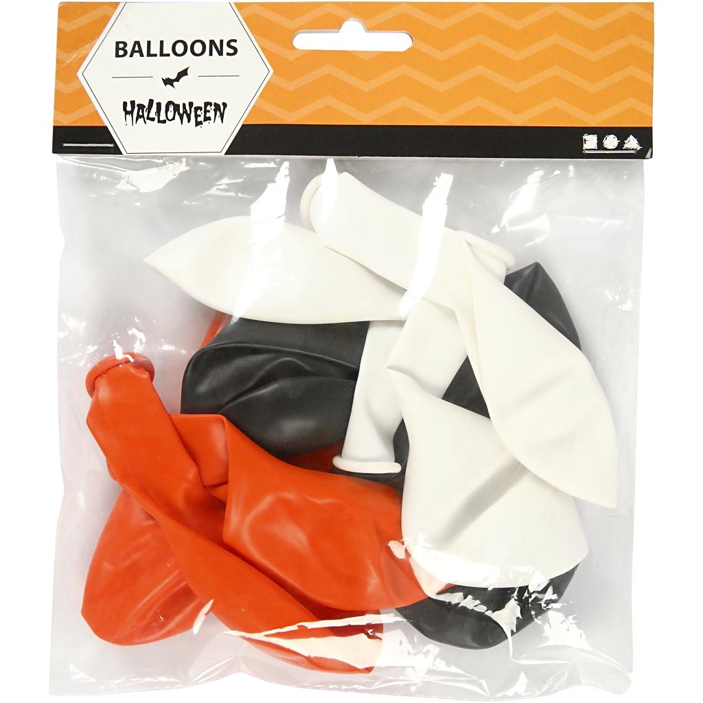 Balloons, Round, dia. 23-26 cm, black, orange, white, 10 pc/ 1 pack [HOB-591470]