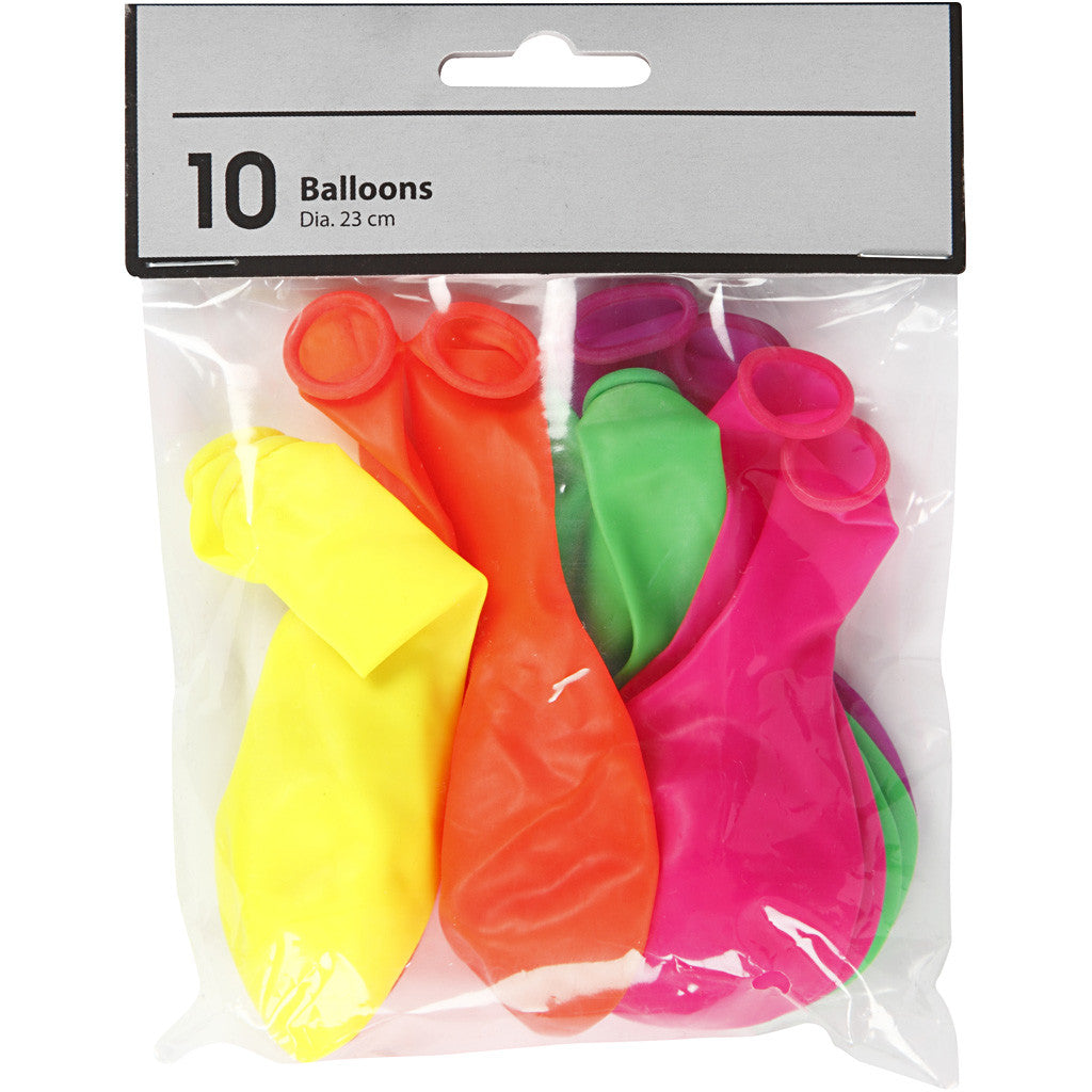 Balloons, round, dia. 23 cm, neon colours, 10 pc/ 1 pack [HOB-59175]