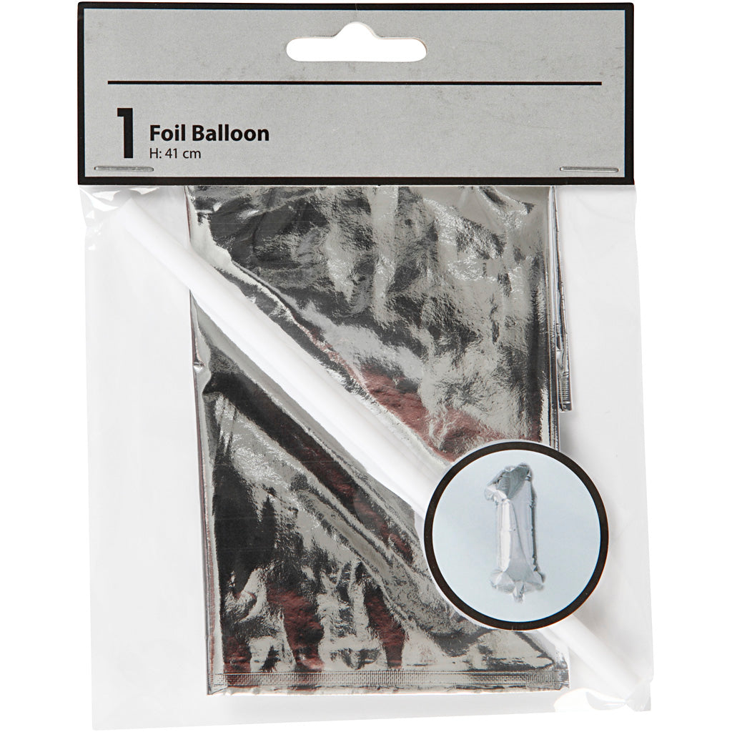 Foil Balloon, silver, 1, H: 41 cm, 1 pc [HOB59185]