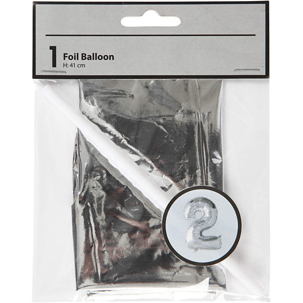 Foil Balloon, 2, H: 41 cm, silver, 1 pc [HOB-59186]