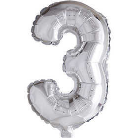 Foil Balloon, 3, H: 41 cm, silver, 1 pc [HOB-59187]