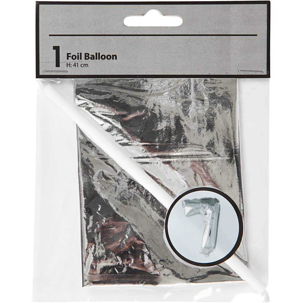Foil Balloon, 7, H: 41 cm, silver, 1 pc [HOB-59191]