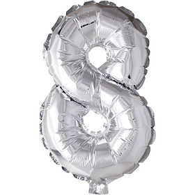 Foil Balloon, 8, H: 41 cm, silver, 1 pc [HOB-59192]