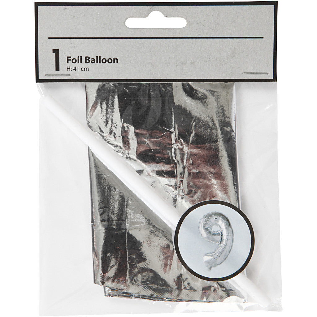 Foil Balloon, 9, H: 41 cm, silver, 1 pc [HOB-59193]