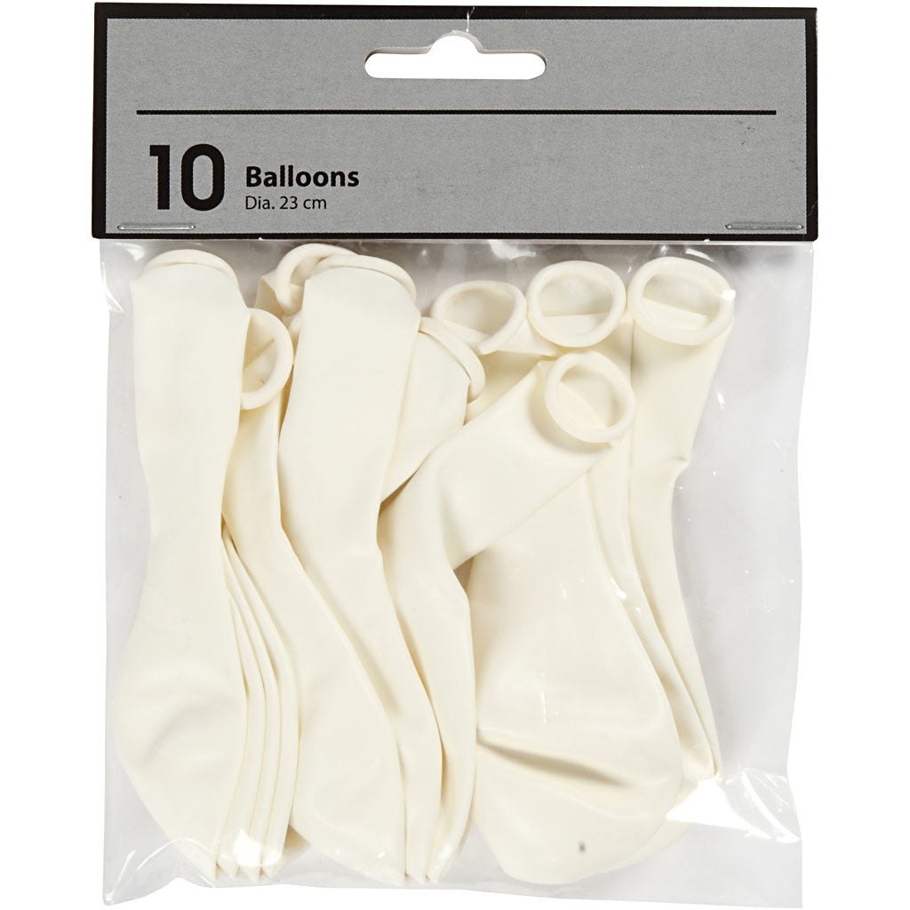 Balloons, dia. 23 cm, white, 10 pc/ 1 pack [HOB-592001]
