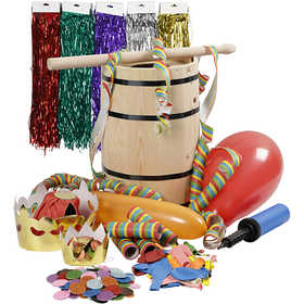 Carnival Barrel with Decorations, H: 38 cm, small, 1 set [HOB-59208]