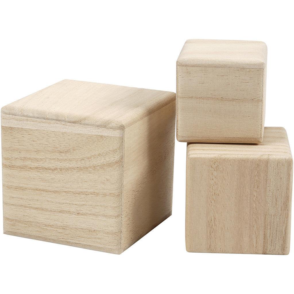 Wood cubes, size 5+6+8 cm, 3 pc/ 1 pack [HOB-59228]