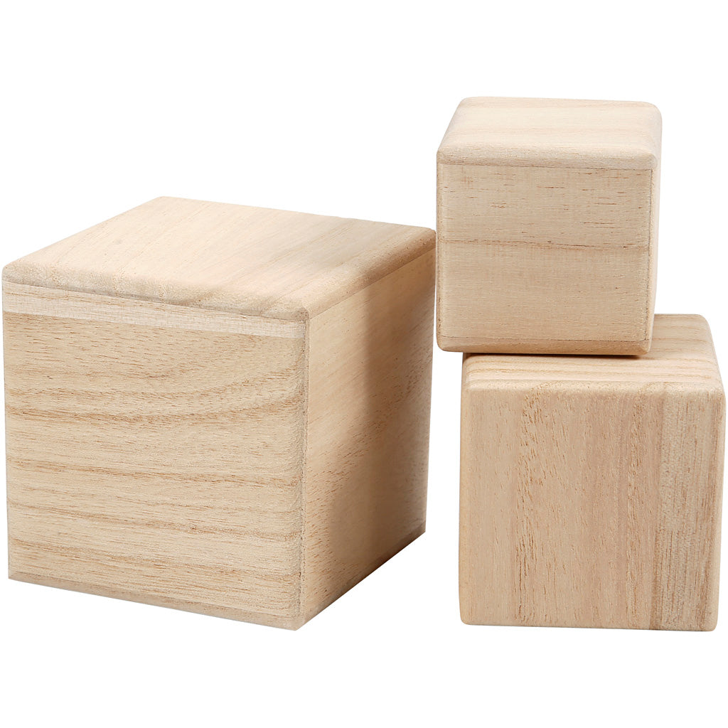 Wood cubes, size 5+6+8 cm, 3 pc/ 1 pack [HOB59228]