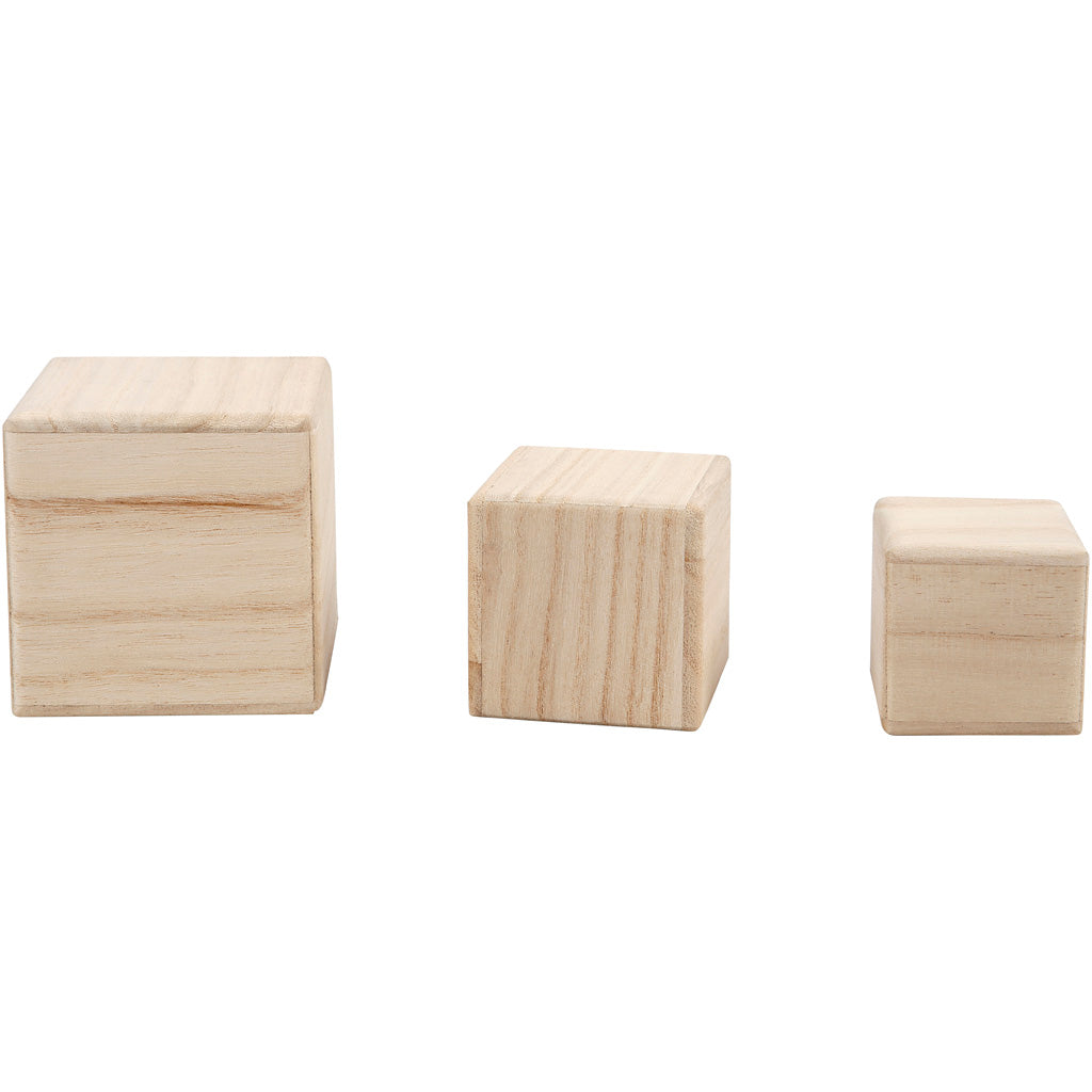 Wood cubes, size 5+6+8 cm, 3 pc/ 1 pack [HOB59228]
