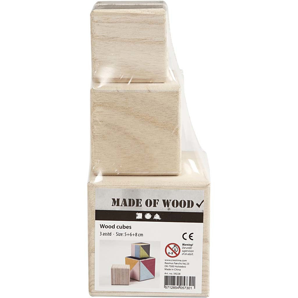Wood cubes, size 5+6+8 cm, 3 pc/ 1 pack [HOB-59228]