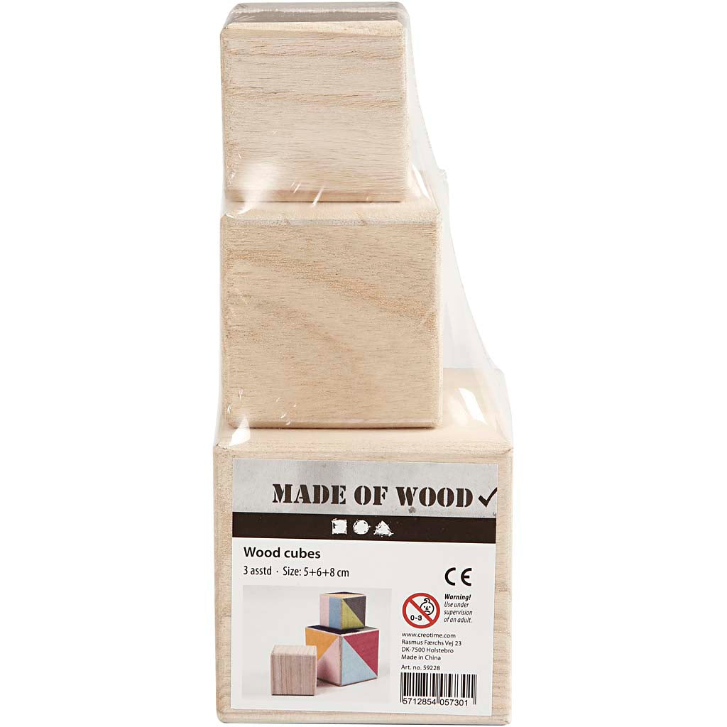 Wood cubes, size 5+6+8 cm, 3 pc/ 1 pack [HOB59228]
