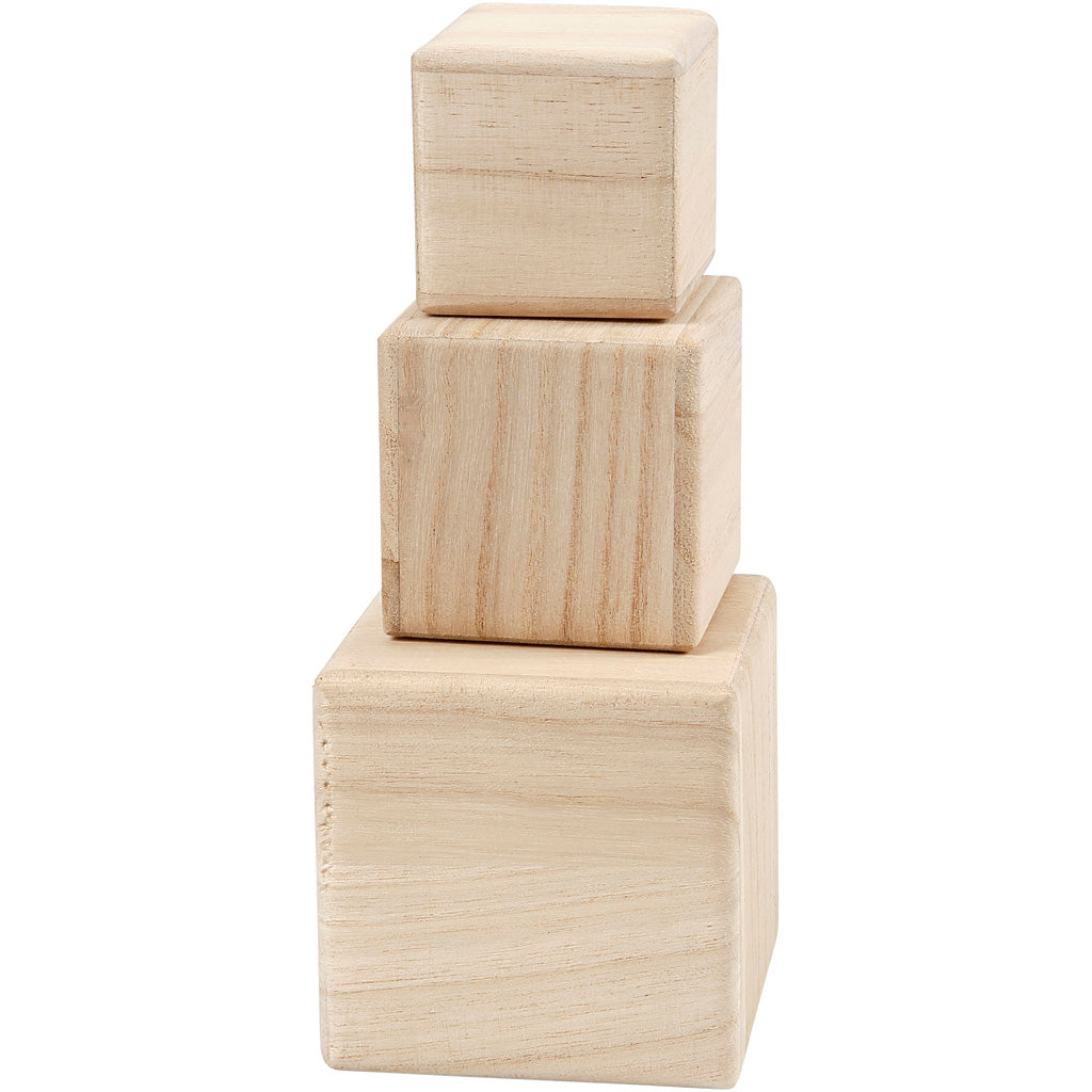 Wood cubes, size 5+6+8 cm, 3 pc/ 1 pack [HOB59228]