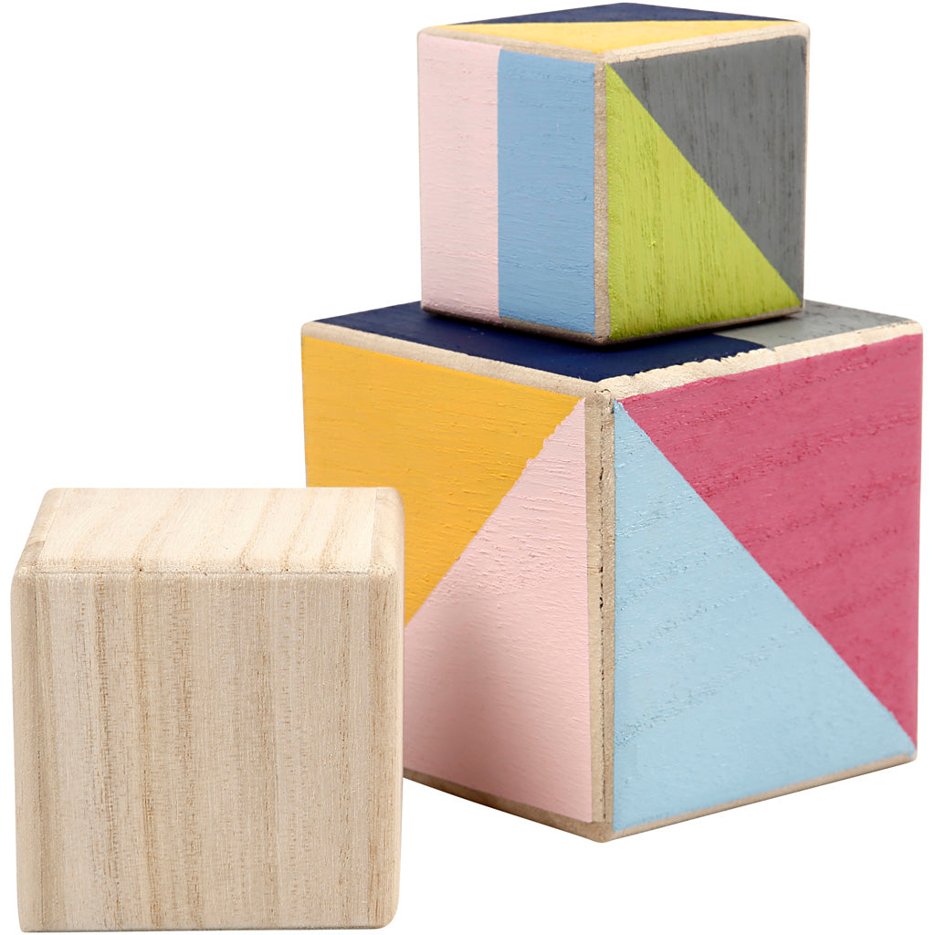 Wood cubes, size 5+6+8 cm, 3 pc/ 1 pack [HOB59228]