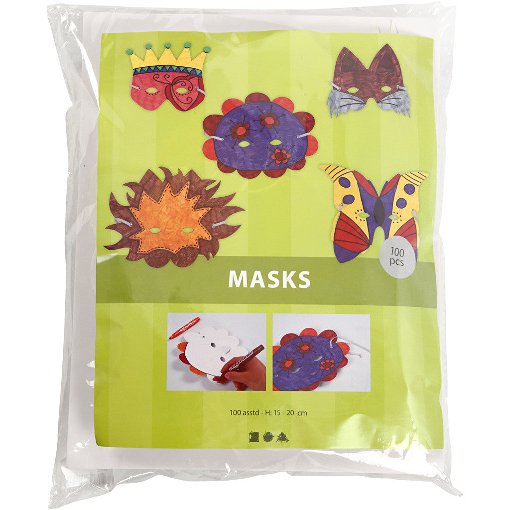 Masks incl. elastic head-band, H: 15-20 cm, 230 g, white, 100 asstd./ 1 pack [HOB-59261]