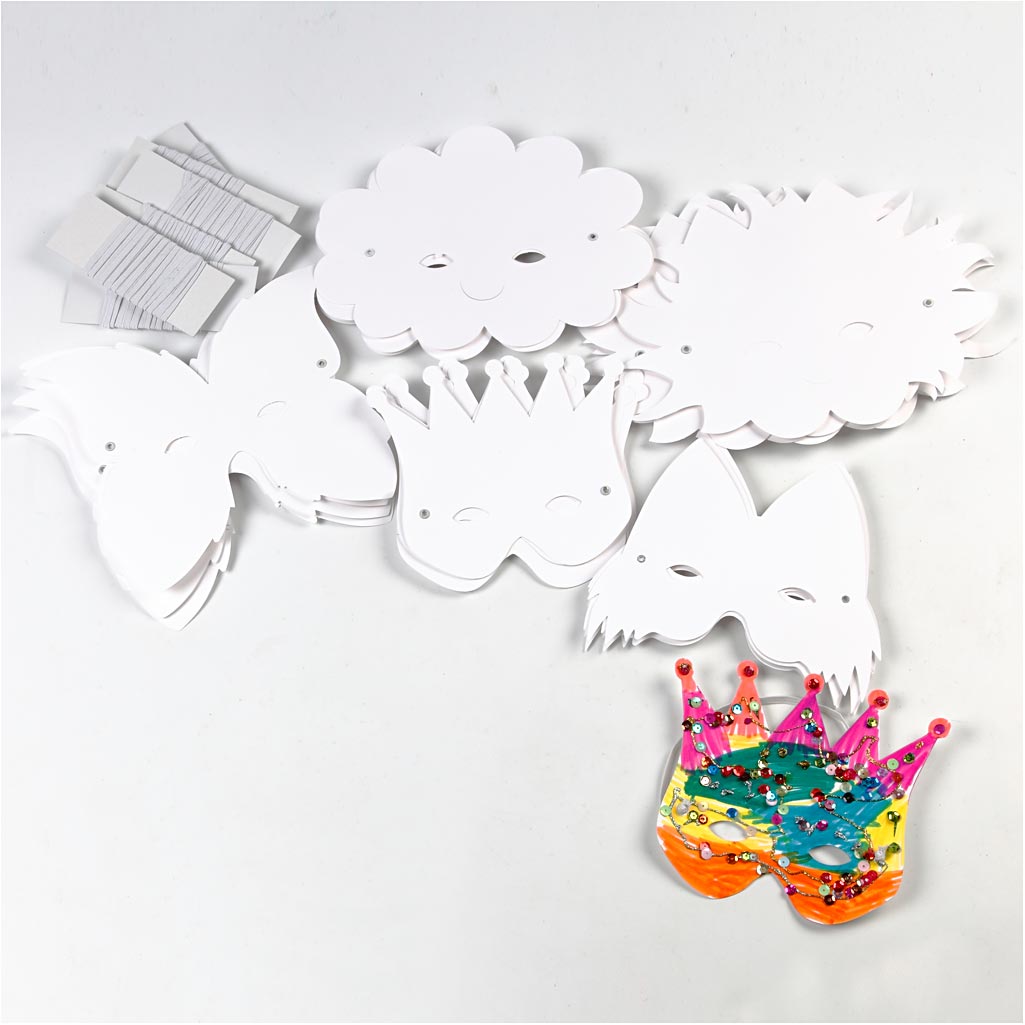 Masks incl. elastic head-band, H: 15-20 cm, 230 g, white, 100 asstd./ 1 pack [HOB-59261]