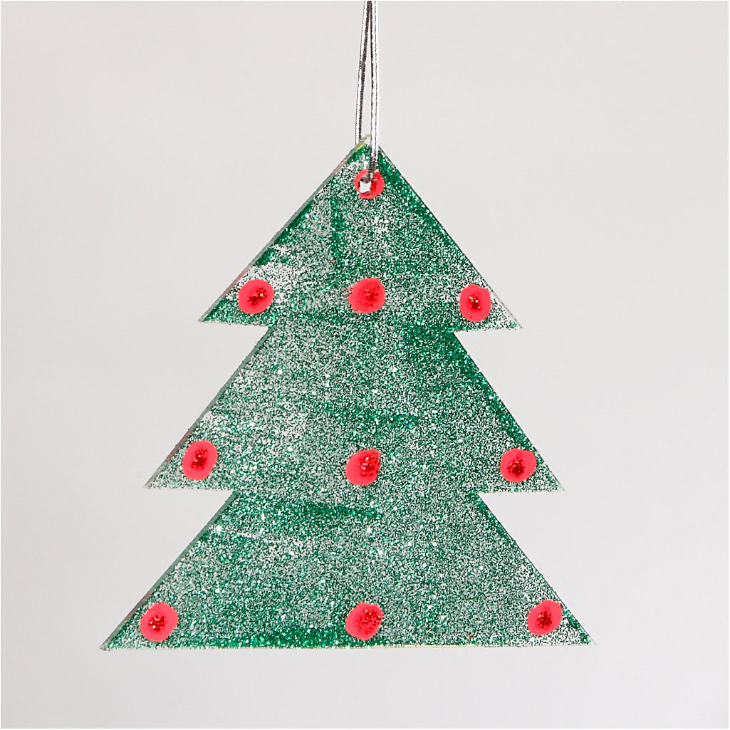 Acrylic ornaments, christmas tree, H: 8 cm, thickness 2 mm, 5 pc/ 1 pack [HOB-592980]