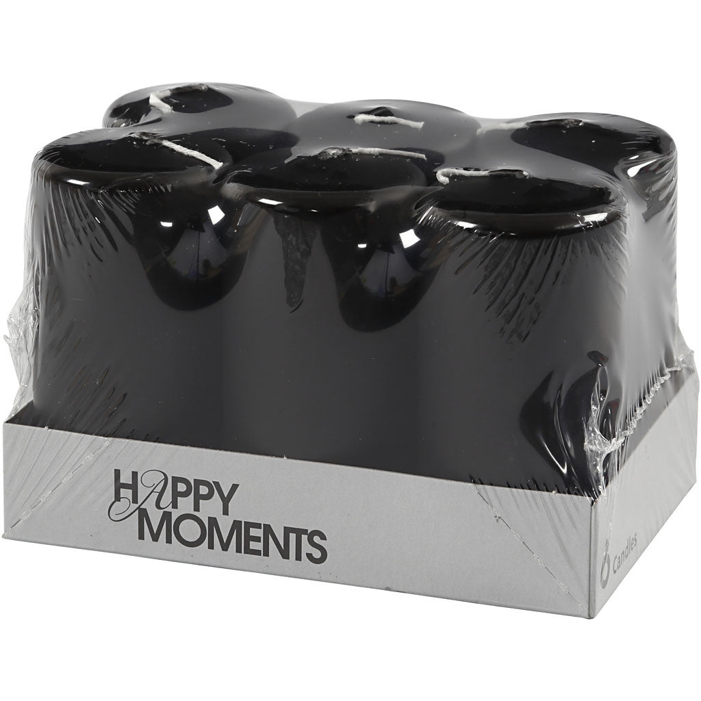 Candles, H: 100 mm, dia. 50 mm, black, 6 pc/ 1 pack [HOB-596102]