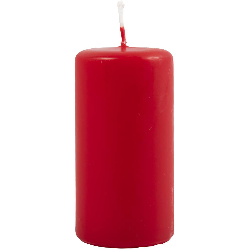 Candles, H: 100 mm, dia. 50 mm, red, 6 pc