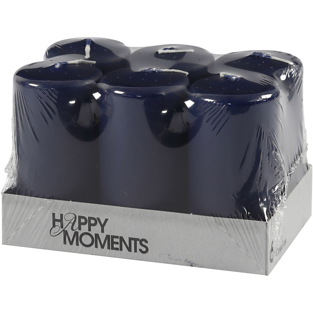 Candles, H: 100 mm, dia. 50 mm, blue, 6 pc/ 1 pack [HOB-596104]