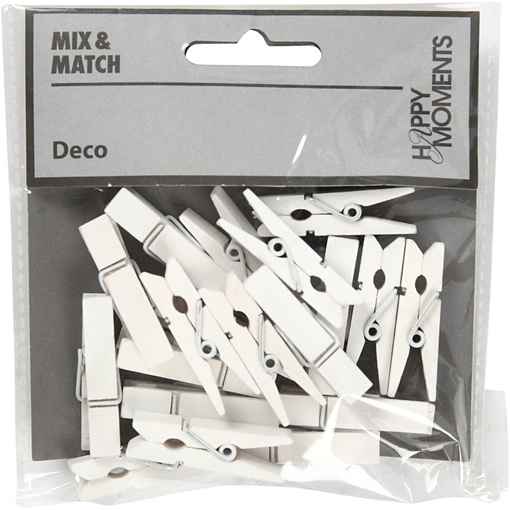 Mini Clothes Peg, size 35x7 mm, thickness 9 mm, white, 20pc/ 1 pack [HOB-599601]