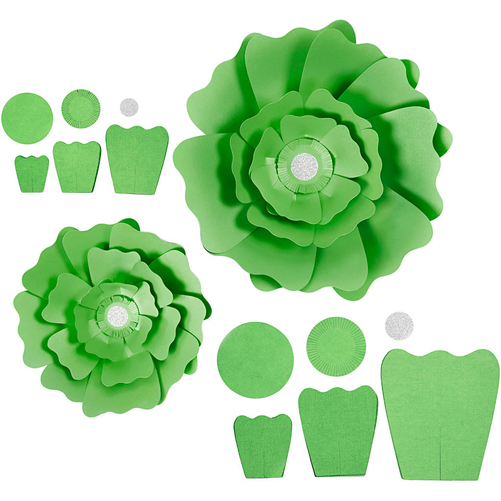 Paper Flowers, dia. 15+25 cm, 230 g, green, 2 pc