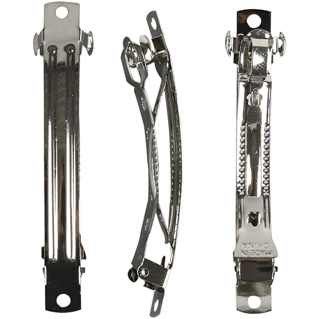 Barrettes, L: 8 cm, W: 8 mm, silver-plated, 30 pc/ 1 pack [HOB-600882]