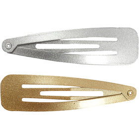 Hair Slide, L: 66 mm, W: 17 mm, gold, silver, 4 pc/ 1 pack [HOB-600994]