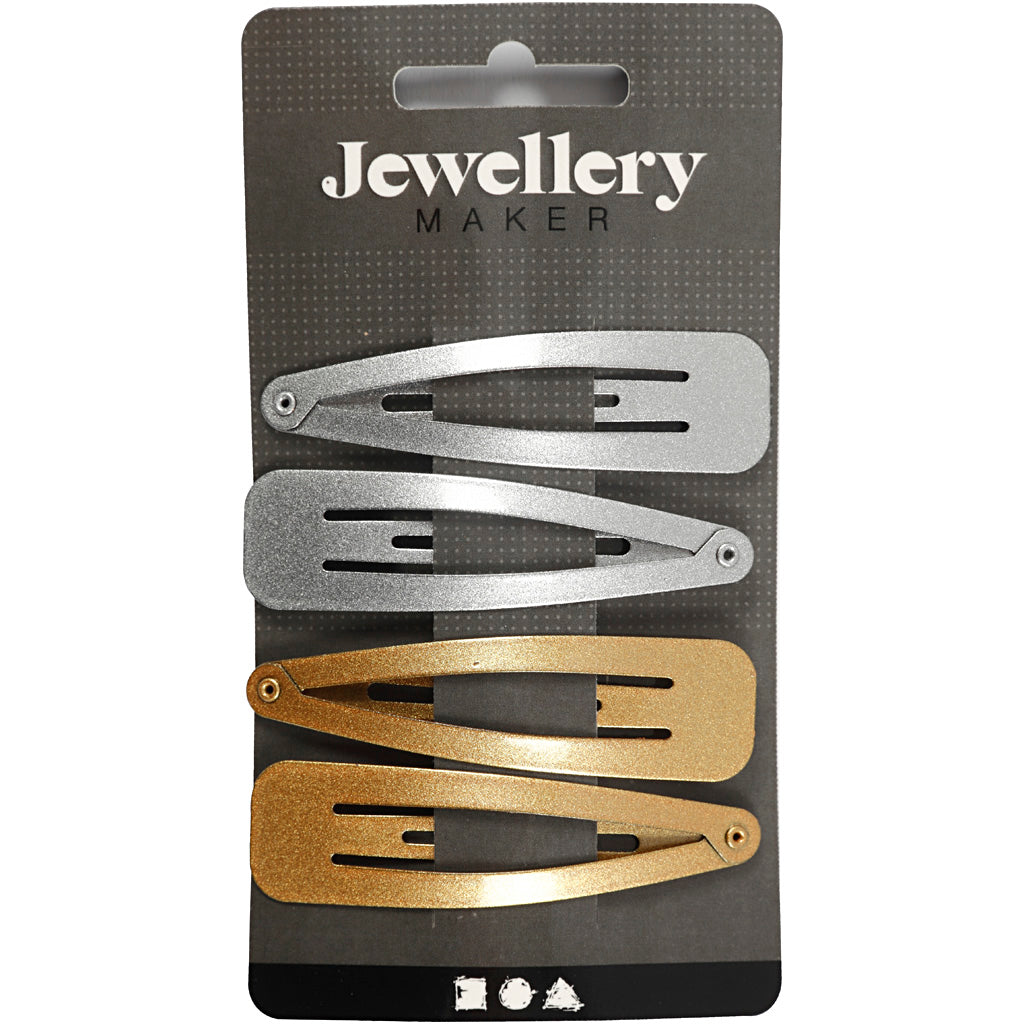 Hair Slide, L: 66 mm, W: 17 mm, gold, silver, 4 pc/ 1 pack [HOB-600994]