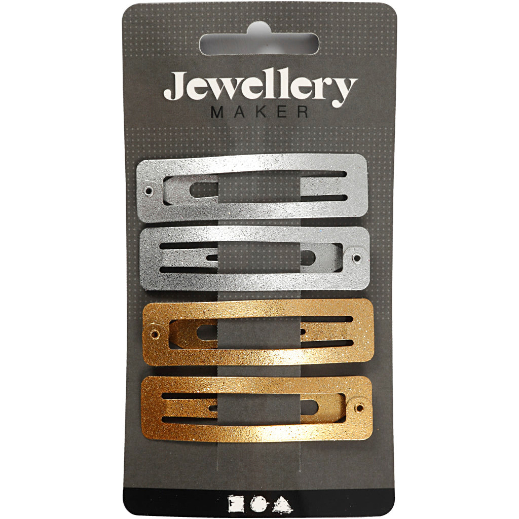 Hair Slide, L: 58 mm, W: 16 mm, gold, silver, 4 pc/ 1 pack [HOB-600995]