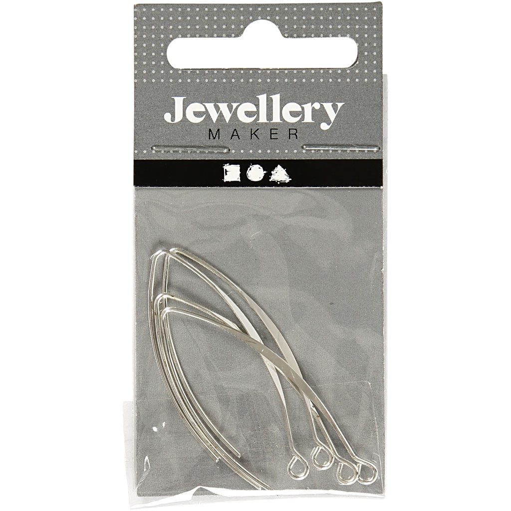Ear Hanger, H: 42 mm, hole size 2 mm, silver-plated, 4 pc/ 1 pack [HOB-601250]