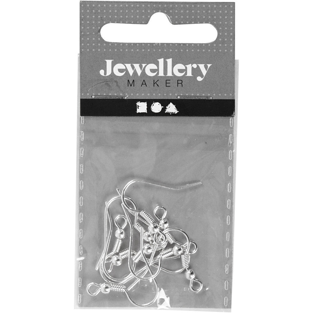 Earring Hooks, L: 18 mm, silver, 10 pc/ 1 pack [HOB-603020]