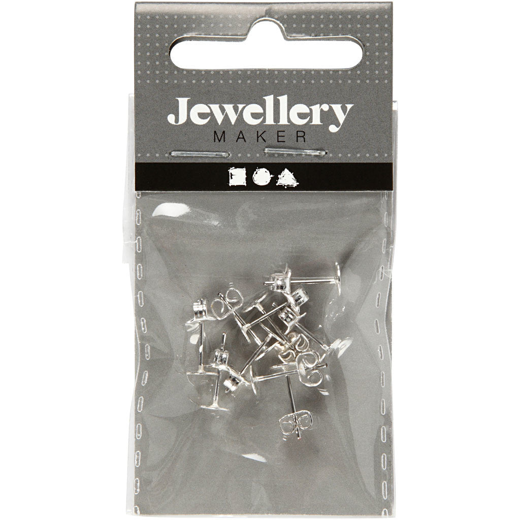 Stud Earrings, L: 13 mm, silver-plated, 10 pc/ 1 pack [HOB-603080]