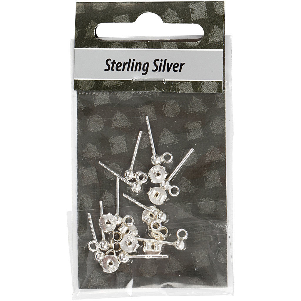 Stud Earrings, L: 13 mm, silver, 10 pc/ 1 pack [HOB-60844]