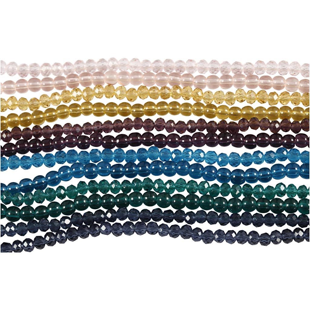 Glass and Faceted Beads, dia. 4 mm, hole size 1 mm, 12x45pc/ 1 pack [HOB-60995]