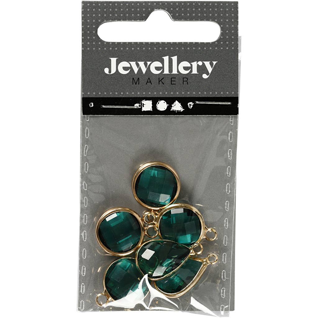 Jewellery Pendant, H: 15-20 mm, hole size 2 mm, green, 1 pack [HOB-61023]