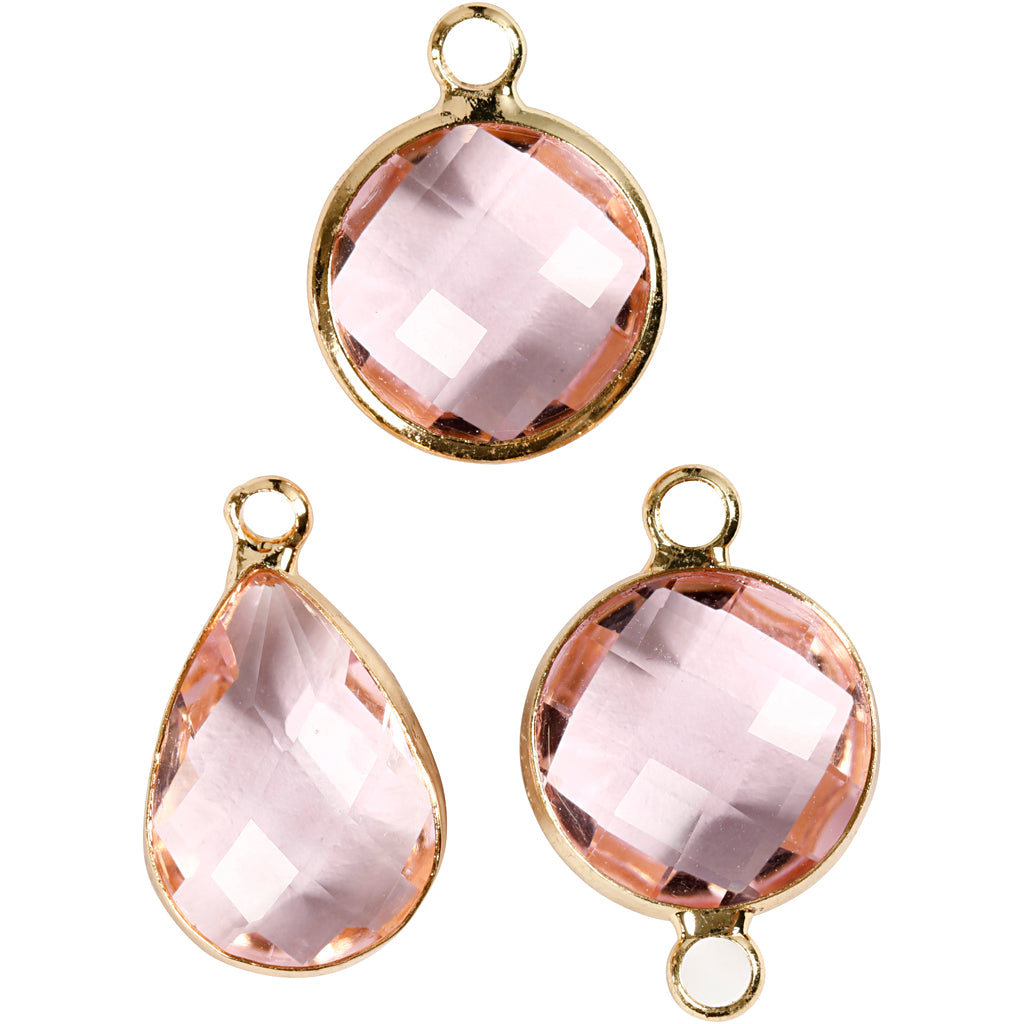 Jewellery Pendant, H: 15-20 mm, hole size 2 mm, light rose, 1 pack