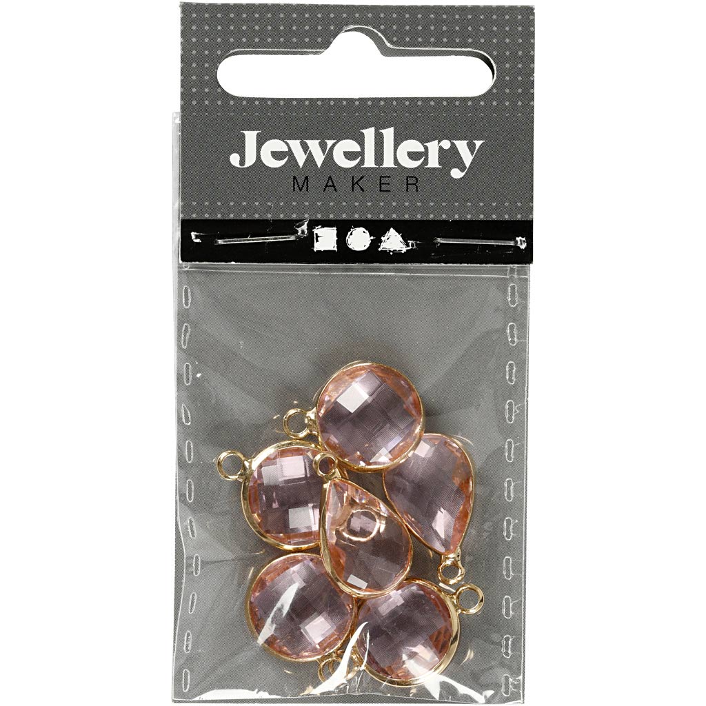 Jewellery Pendant, H: 15-20 mm, hole size 2 mm, light rose, 1 pack [HOB-61031]