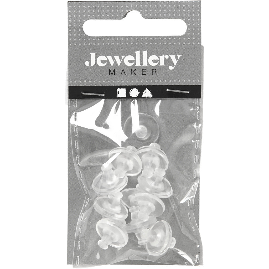 Earring Stud Backs, dia. 10 mm, transparent, 10 pair/ 1 pack [HOB-61171]
