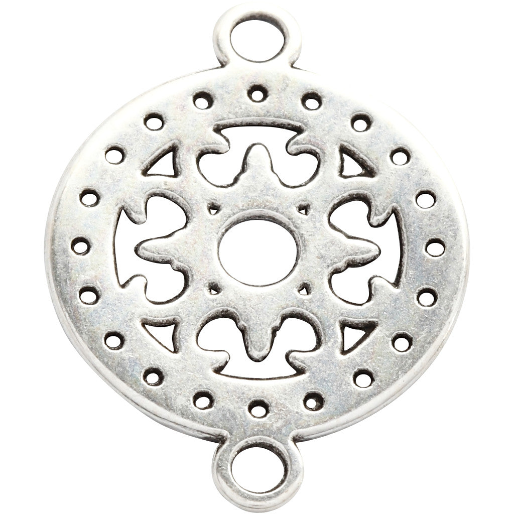 Jewellery Pendant, dia. 14 mm, hole size 1,2 mm, silver-plated, 5 pc/ 1 pack [HOB-61173]