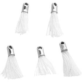 Cotton Tassel, L: 10 mm, hole size 1 mm, white, 5 pc/ 1 pack [HOB-61184]