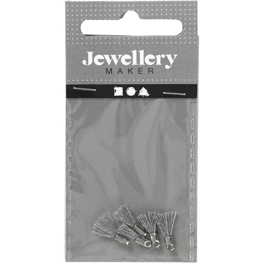 Cotton Tassel, L: 10 mm, hole size 1 mm, grey, 5 pc/ 1 pack [HOB-61188]