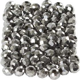 Faceted Beads, size 3x4 mm, hole size 0,8 mm, metallic grey, 100 pc/ 1 pack [HOB-61678]